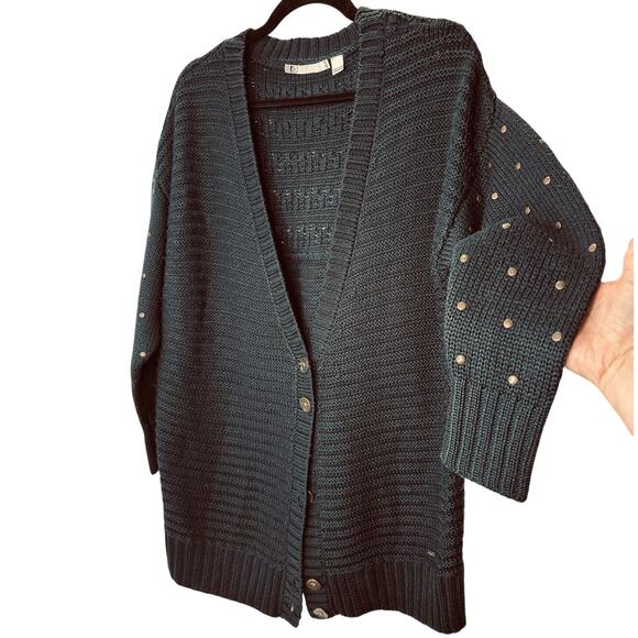 Volcom Black Knit Cardigan Gold Studded Sleeves Front Gold Buttons XS / S - Picture 4 of 16